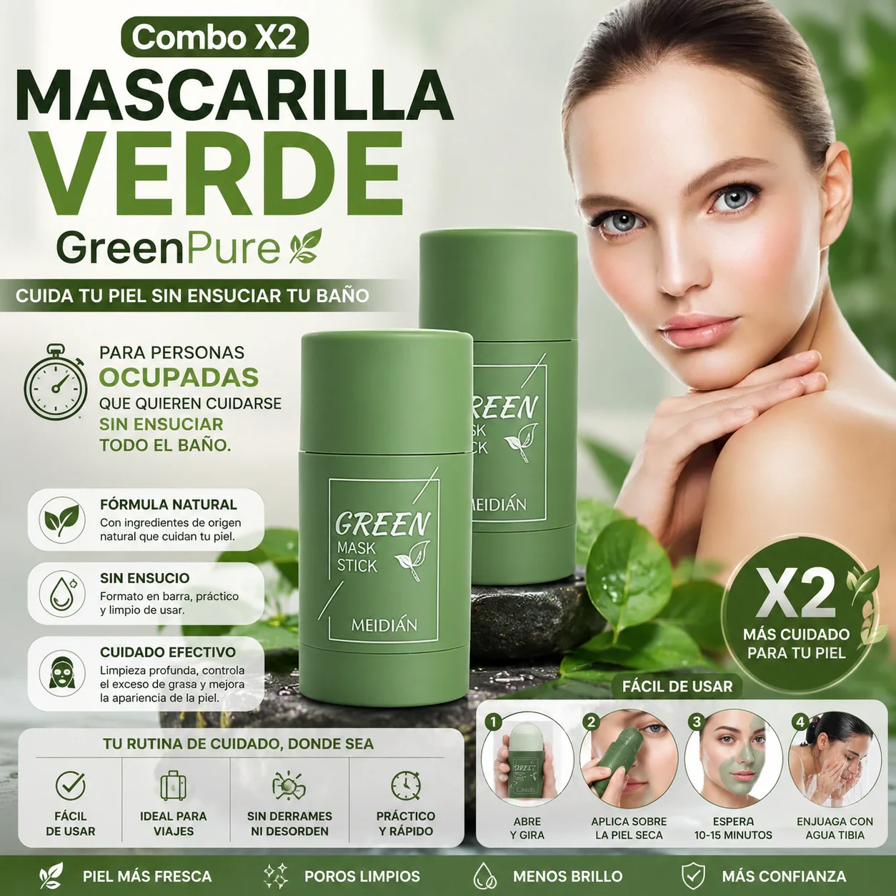 Combo X2 Mascarilla Verde - GreenPureee